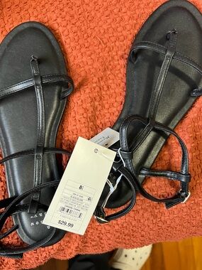 a new day Black Strappy Flat Sandals